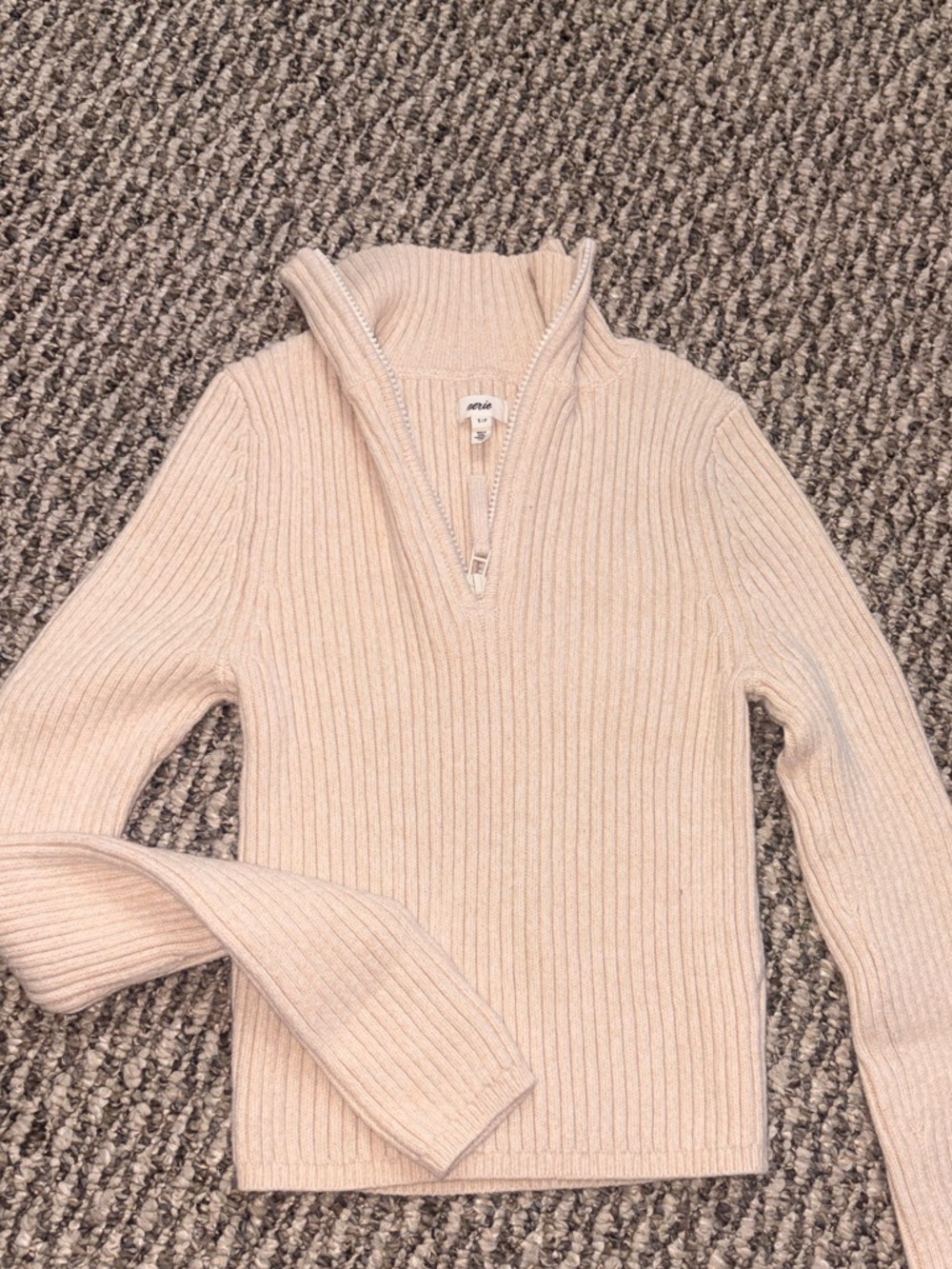 aerie Ribbed Half-Zip Turtleneck Sweater - Cream